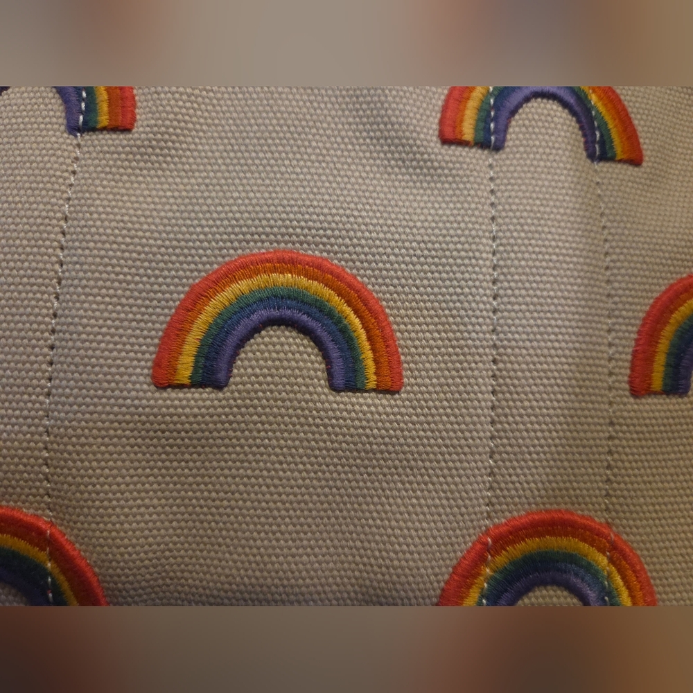 SOLD  NEW Cargo Tote 26 Canvas Bag With Rainbow Embroidery. Pride Trendy Chic - Picture 7 of 14
